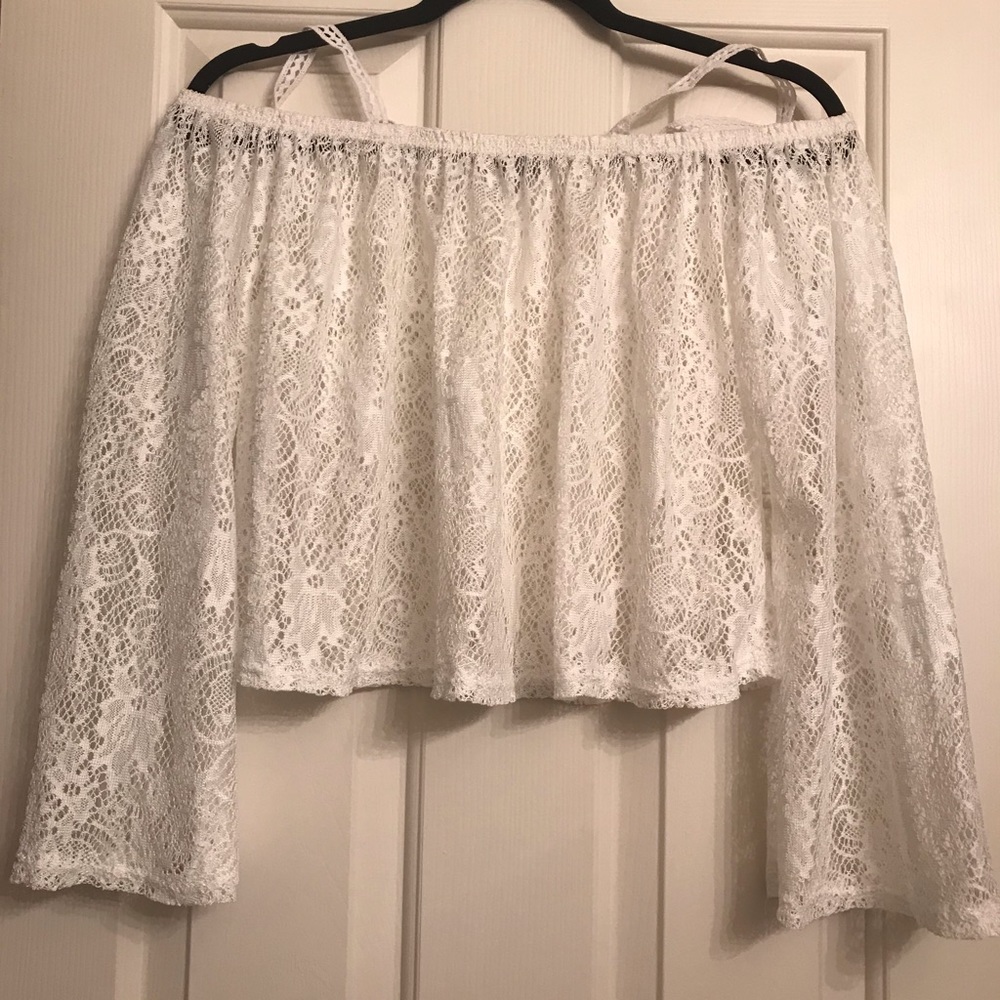Lace Off-Shoulder Crop Shirt - SIZE: SMALL